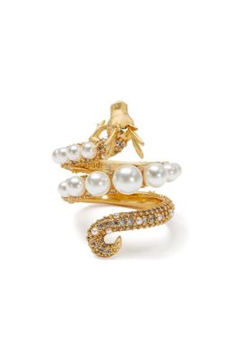 kate spade new york dragon imitation pearl & cubic zirconia wrap ring in Clear/Gold