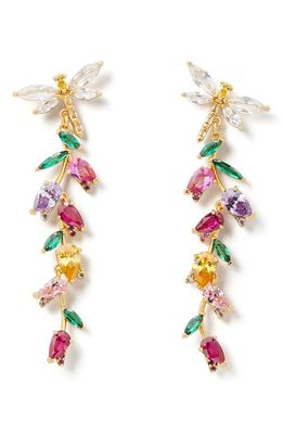 kate spade new york dragonfly floral linear drop earrings in Multi Gold/Pink
