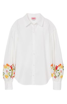 kate spade new york embroidered stretch cotton blouse in Fresh White