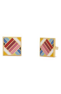 kate spade new york enamel square stud earrings in Multi Gold/Pink