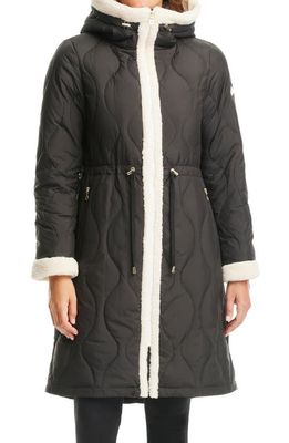 kate spade new york Faux Shearling Trim Down & Feather Fill Coat in Black