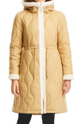 kate spade new york Faux Shearling Trim Down & Feather Fill Coat in Camel