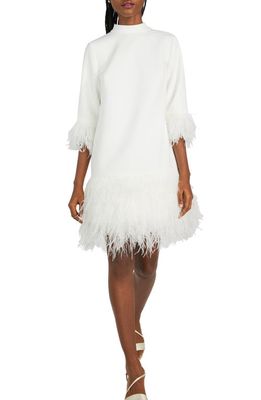 kate spade new york feather trim crêpe de chine dress in French Cream