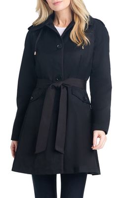 kate spade new york fit & flare trench coat with removable hood in Black