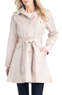 kate spade new york fit & flare trench coat with removable hood in Dove