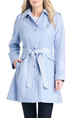 kate spade new york fit & flare trench coat with removable hood in Pale Hydrangea