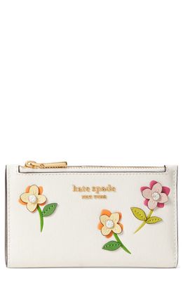 kate spade new york floral appliqué slim leather bifold wallet in Cream Multi