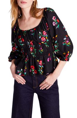 kate spade new york floral long sleeve blouse in Black