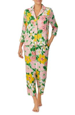 kate spade new york floral three-quarter sleeve crop knit pajamas in Green Flor