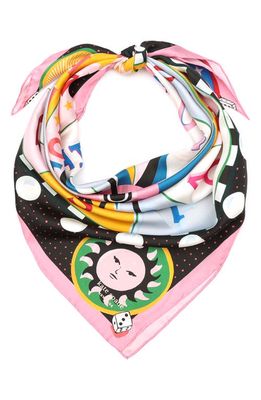 kate spade new york fortune spinner square silk scarf in Pink Multi