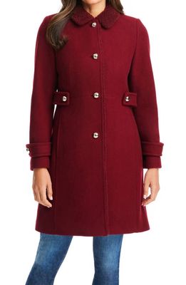 kate spade new york high pile fleece trim wool blend coat in Chai Red