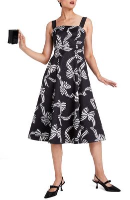 kate spade new york holiday bows print fit & flare dress in Black