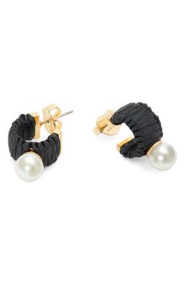 kate spade new york imitation pearl mini hoop earrings in Black Multi.