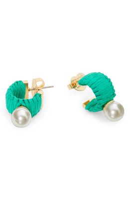 kate spade new york imitation pearl mini hoop earrings in Green Multi.