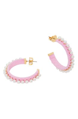 kate spade new york imitation pearl raffia hoop earrings in Pink Multi