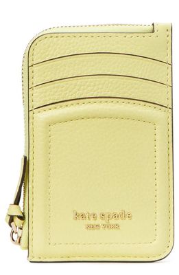 kate spade new york knott pebbled leather zip card holder in Suns Out