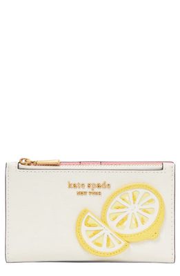 kate spade new york lemon drop appliqué leather bifold wallet in Halo White Multi