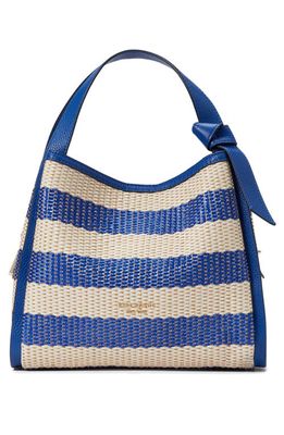kate spade new york medium knott stripe woven straw shoulder bag in Classic Blue Multi