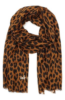 kate spade new york modern metallic leopard print oblong scarf in Light Tobacco/Black