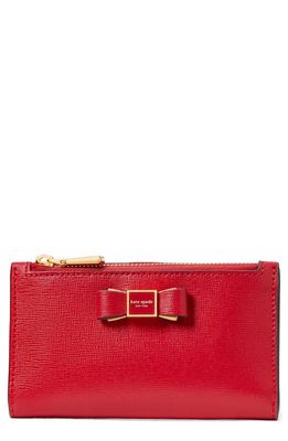 kate spade new york morgan bow small slim leather bifold wallet in Perfect Cherry