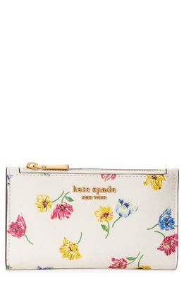 kate spade new york morgan tulip toss print soft leather bifold wallet in Cream Multi