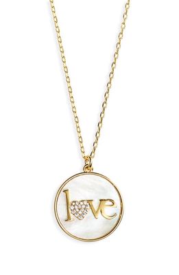 kate spade new york mother-of-pearl love pendant necklace in Cream/Gold