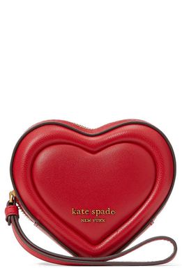 kate spade new york pitter patter smooth leather heart clutch in Perfect Cherry