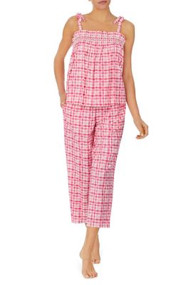 kate spade new york plaid smocked crop cotton blend pajamas in Pink Pld