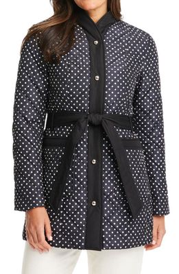 kate spade new york polka dot belted quilted jacket in Printed Dot