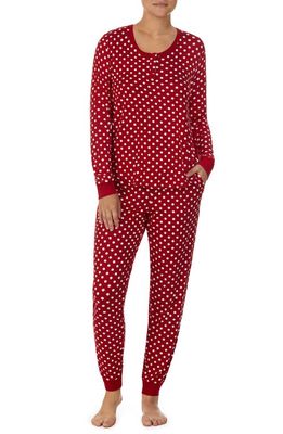 kate spade new york print henley long pajamas in Red Cream