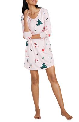 kate spade new york print henley long sleeve nightgown in Pink Multi