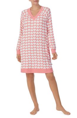 kate spade new york print long sleeve v-neck nightgown in Pink/Heart