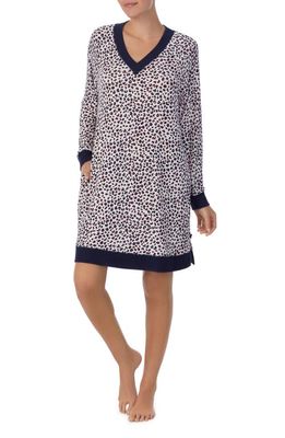 kate spade new york print long sleeve v-neck nightgown in S Rose/Pt