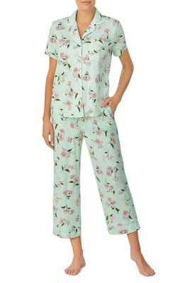 kate spade new york print short sleeve crop pajamas in Sage/Prt