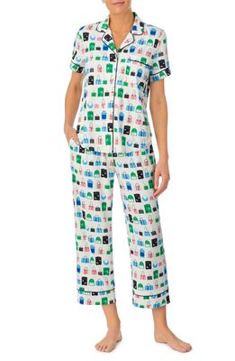 kate spade new york print short sleeve crop pajamas in Wht Novl