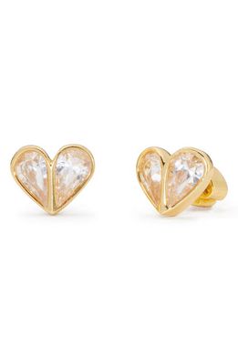 kate spade new york rock solid cubic zirconia heart earrings in Clear/Gold.