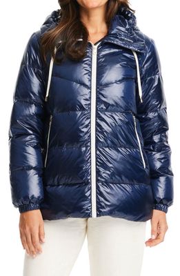 kate spade new york short down hooded puffer jacket in Midnight Navy