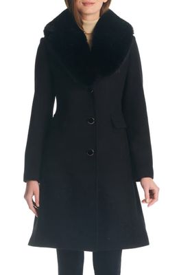 kate spade new york single breasted coat with faux fur collar in Black