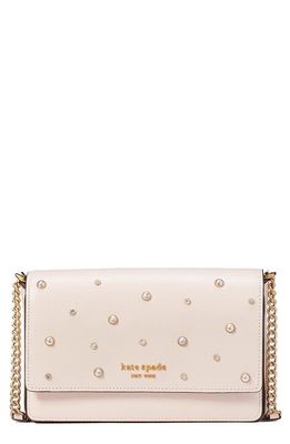 kate spade new york studded saffiano leather wallet on a chain in Pale Dogwood