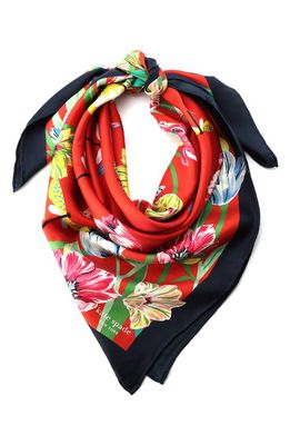 kate spade new york tulip & dragonflies silk square scarf in Red Multi