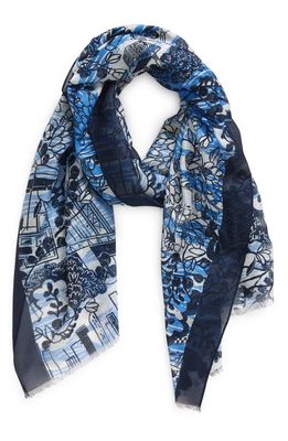 kate spade new york Walk in Park Floral Oblong Scarf in Blazer Blue