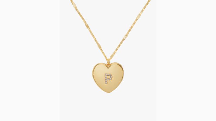 Kate Spade P Heart Letter Locket Necklace, Clear/Gold