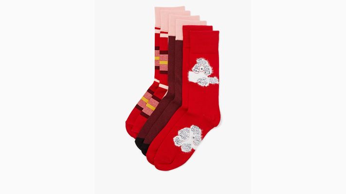 Kate Spade Poodle 3 Pack Boxed Crew Socks, Engine Red