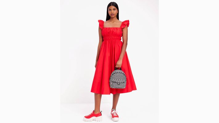 Kate Spade Poplin Smocked Dress, Engine Red