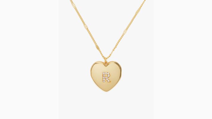 Kate Spade R Heart Letter Locket Necklace, Clear/Gold