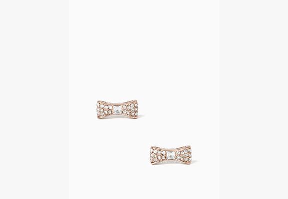 Kate Spade Ready Set Bow Pave Bow Studs, Clear/Rose Gold