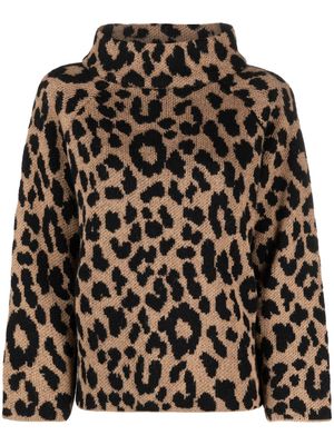 Kate Spade roll-neck intarsia-leopard jumper - Brown