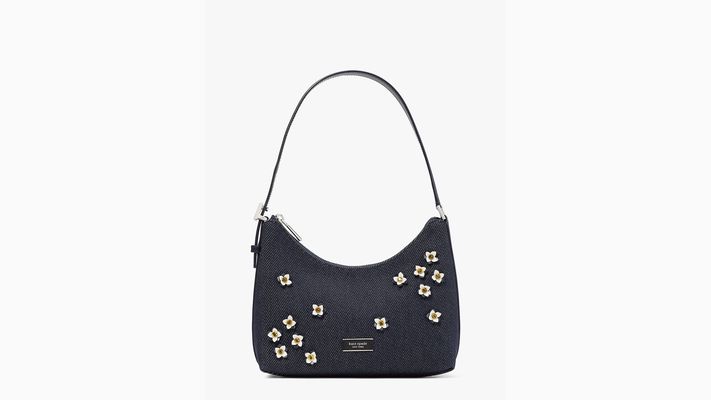 Kate Spade Sam Icon Floral Embellished Denim Small Shoulder Bag, Indigo