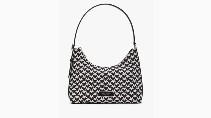 Kate Spade Sam Icon Modernist Hearts Jacquard Small Shoulder Bag, Black/Cream