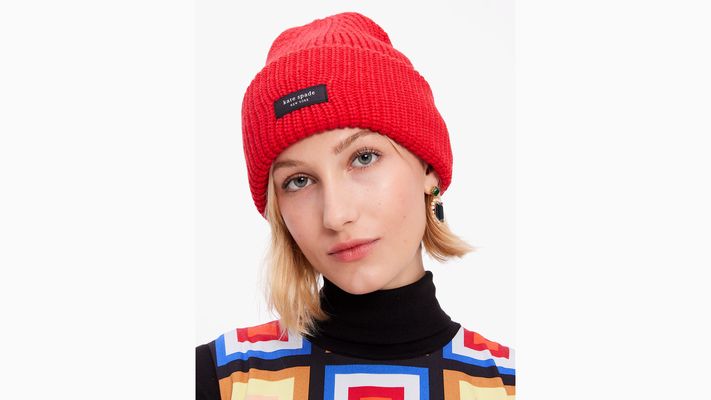 Kate Spade Sam Label Cuff Beanie, Engine Red